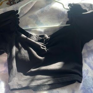 Black Short Sleeve Crop Top.